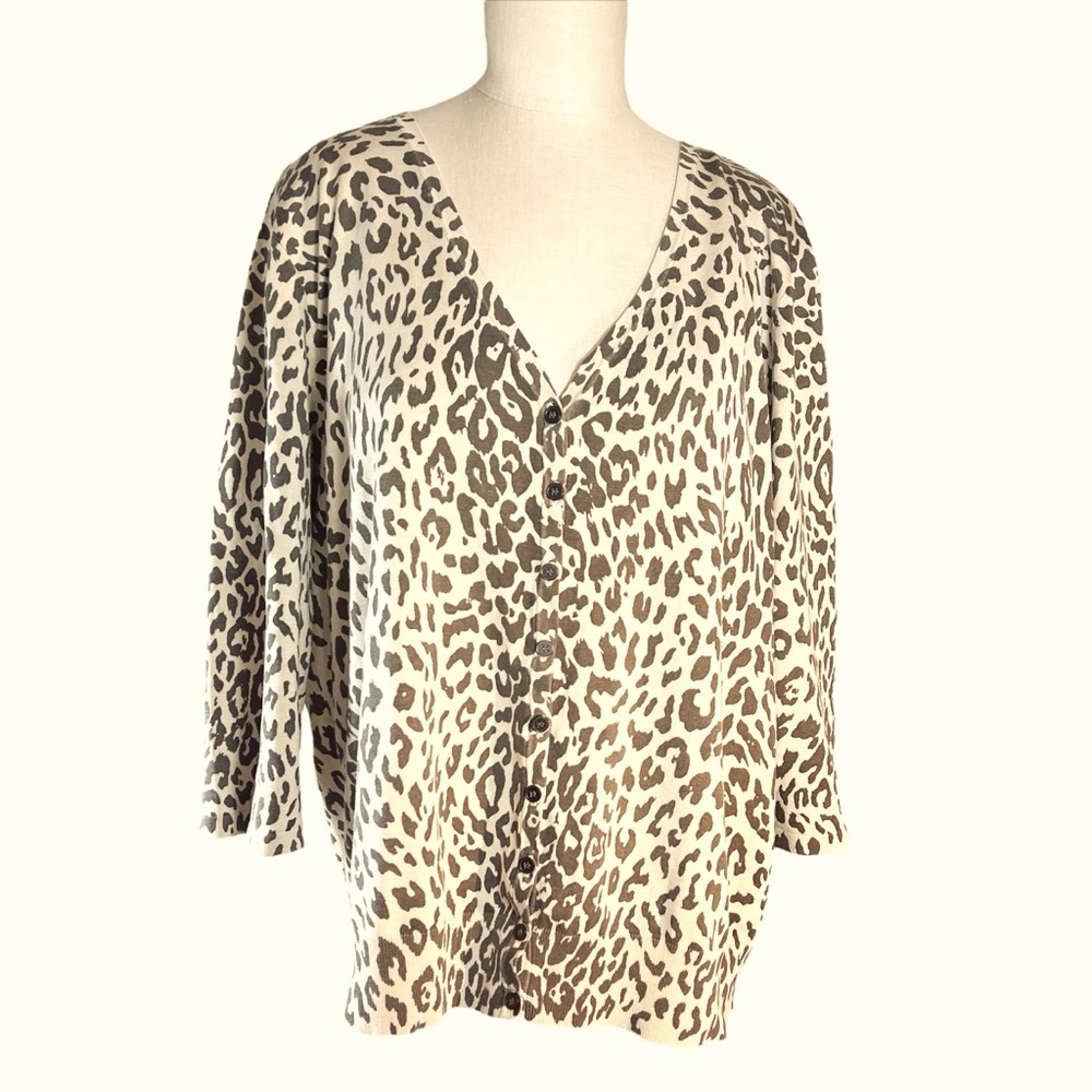 Josephine Chaus Silk Blend Leopard Button Up Cardigan Sz 2X Mobwife‎ Anim…